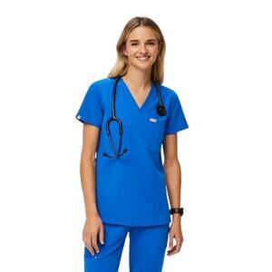Figs Slim Catarina One Pocket Scrub Top Blue Technical Collection V-Neck Size M